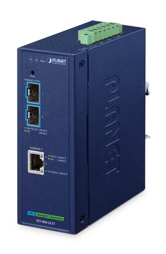 [IXT-900-2X1T] Conversor de medios Industrial administrado 10GBASE-X SFP+ de 2 puertos + 10GBASE-T de 1 puerto