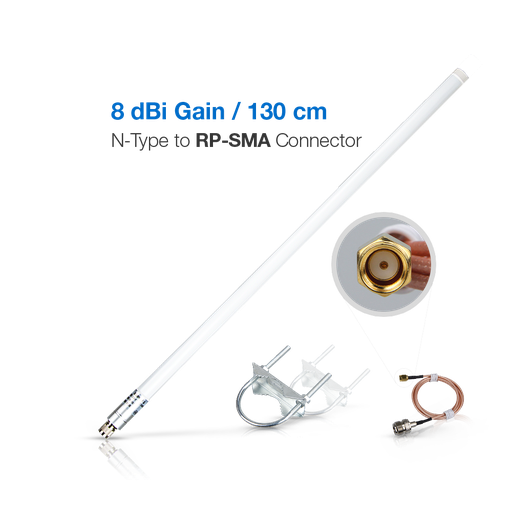 [916001] Antena de fibra de vidrio de 8dBi 900-930MHz, N-Type to RP-SMA