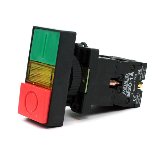 [P20IDL-Y-1C] Botón Doble iluminado 22mm plástico verde/rojo 220V - 1NA+1NC