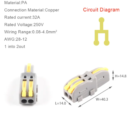 [NV-F12AY] Derivación 1 entrada x 2 salidas tipo WAGO amarillo