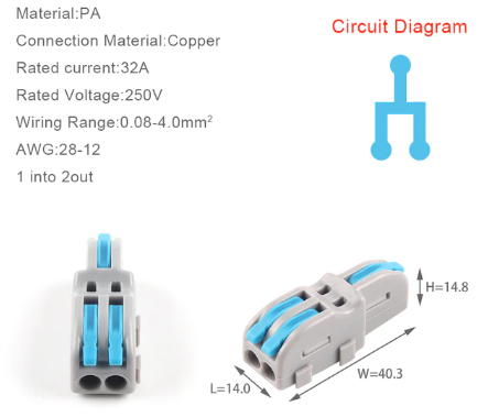Derivación 1 entrada x 2 salidas tipo WAGO celeste
