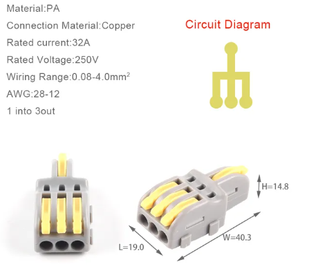 Derivación 1 entrada x 3 salidas tipo WAGO amarillo
