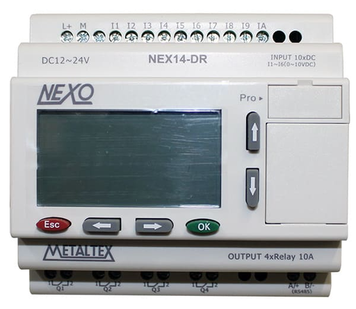 [NEX14-DR] Mini PLC Nexo 10 Entradas (6ED/IA y 4ED), 4 Salidas Relé, 12-24VCC