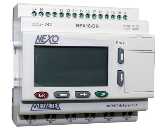 [NEX18-DR] Mini PLC Nexo 12 Entradas (6ED/IA y 6 ED), 6 Salidas Relé, 12-24VCC