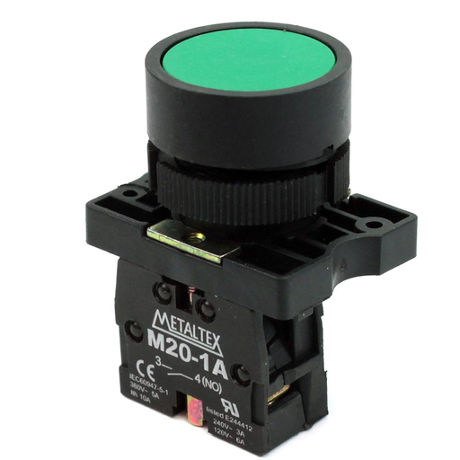 [P20AFR-G-1B] Pulsador rasado 22mm plástico verde - 1NC