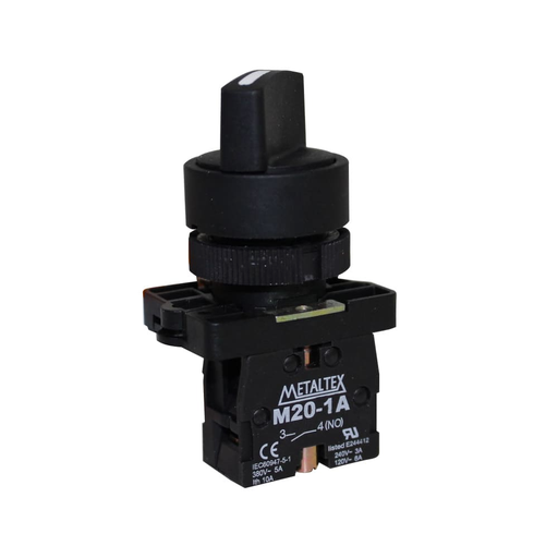 [P20SCR3-B-1A] Selectora plástica knob corto 2 posiciones con retorno 90G - 1NA