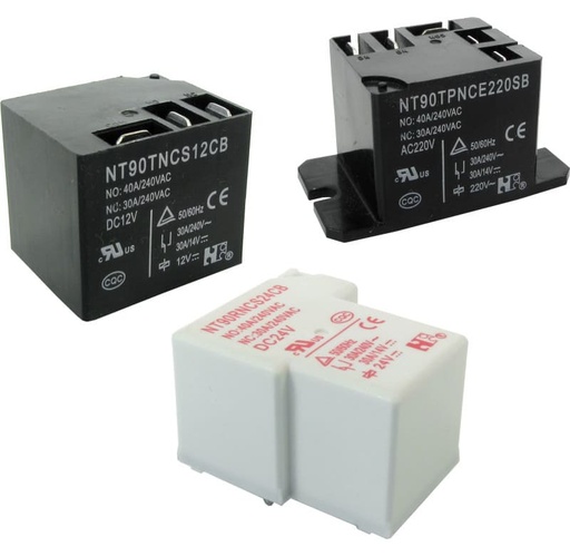 [NT90TPNAEAC240VCB] Relé miniatura de potencia, 1 contacto NA, voltaje 240VCA, capacidad de 40A, terminal faston y brida de fijación