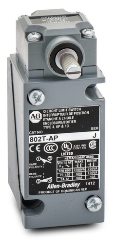 [802T-AP] Plug In Oiltight Limit Switch, Metal, 10 A, Rotary Lever Arm, 2 Circuits