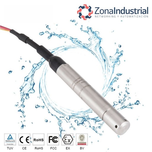 Sensor de nivel hidrostático 19mm para pozos agua 0.25%FS + 5 metros cable