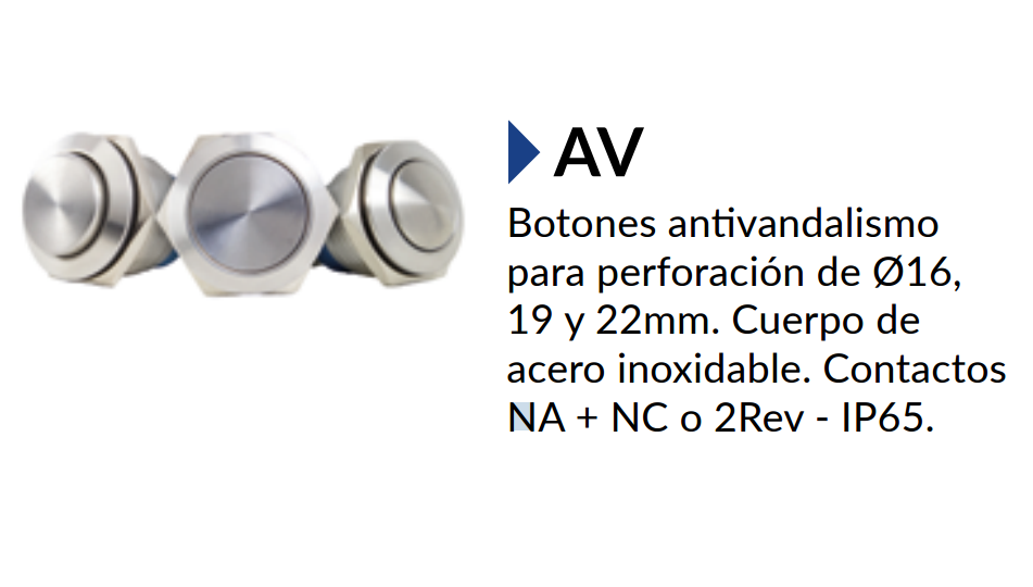 Botón antivandálico retentivo IP6519mm Serie AV