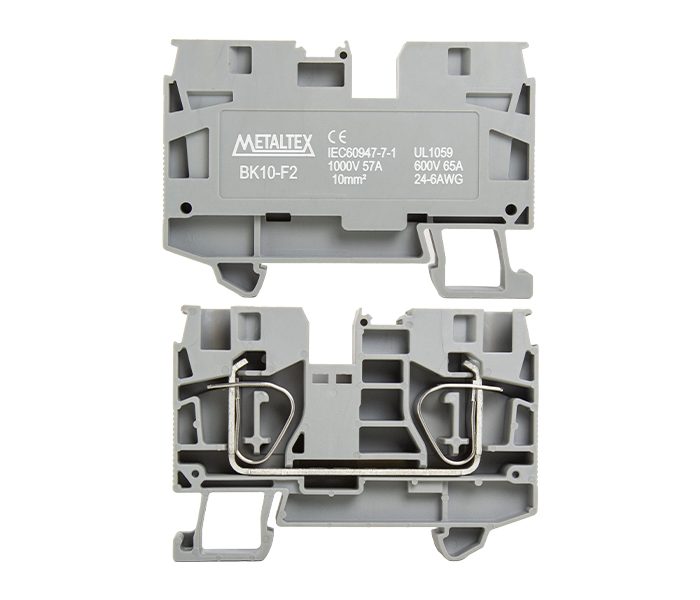 Bornera riel din 10mm² 57A libre mantenimiento con resorte BK10