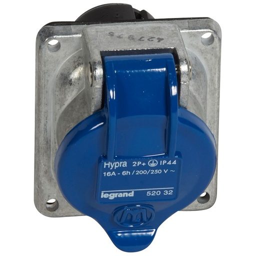 [052032] Toma Hypra Embutida Fija 2P + T, 200/250 V, 16 A - IP 44 - Metálica
