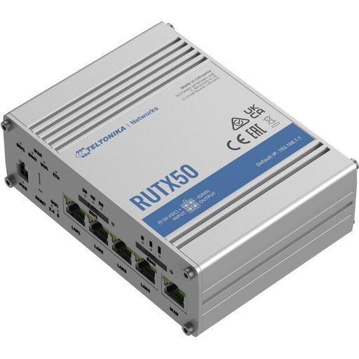 [RUTX50000000] 5G router with 4G fallback, Dual SIM, WiFi 5 Ghz, USB, 5 ethernet ports. EU power supply unit
