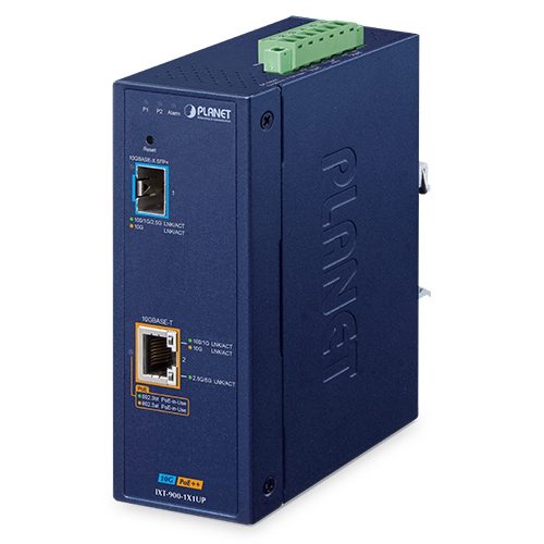 [IXT-900-1X1UP] Conversor de medios Industrial gestionado 1 Puerto 10G SFP+ + 1 Puerto 10GBASE-T 802.3bt PoE++