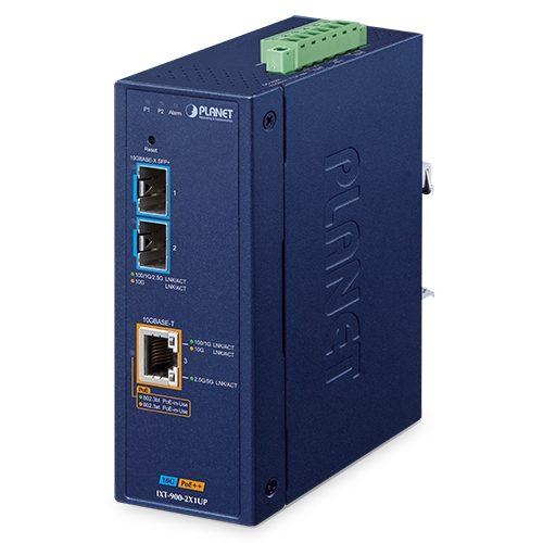[IXT-900-2X1UP] Conversor de medios Industrial administrado 2 puertos 10G SFP+ + 1 puerto 10GBASE-T 802.3bt PoE++