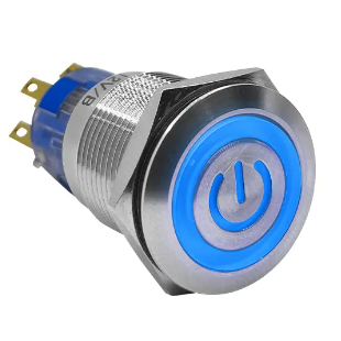 [AV19IC-9BL-1] Pulsador antivandálico 19mm 12V momentáneo iluminado azul power Serie AVI