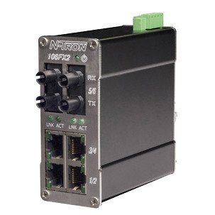 [106FX2-ST] Industrial, Unmanaged Gigabit Ethernet Switch, 6 Ports, DIN Rail, RJ45 x 4, ST x 2, 1.2Gbps