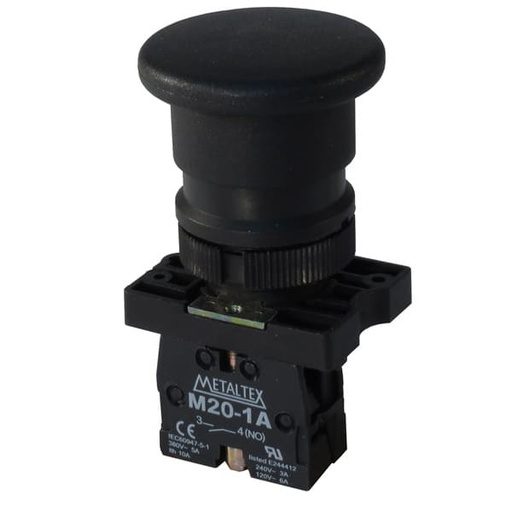 [P20BMR-B-1A] Pulsador momentáneo tipo hongo plástico 22mm 1NA Serie P20