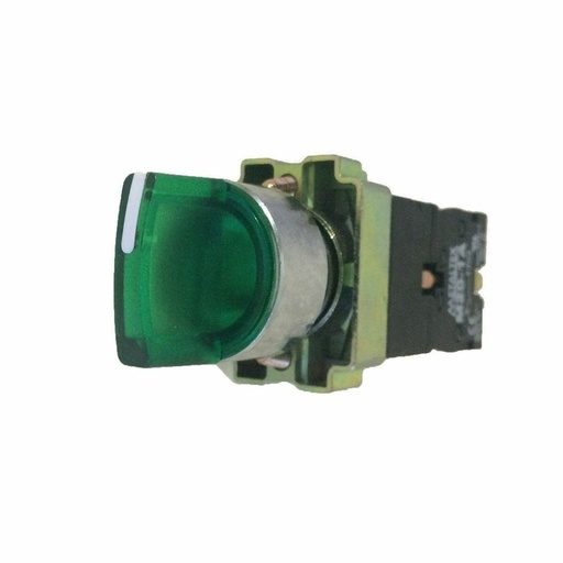 [M20ICR2-G7-2A] Interruptor Selector Iluminado Verde 2 Posiciones Fijas 2NO 22mm 24VCA/VCC