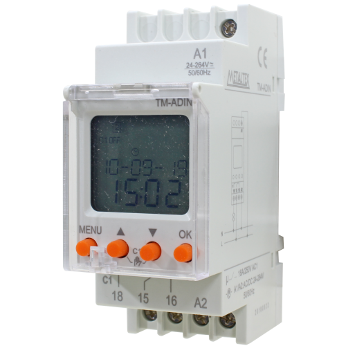 [TM-ADIN] Programador de horario digital semanal - 52 programas 24-240VAC/DC SPDT serie TM-ADIN