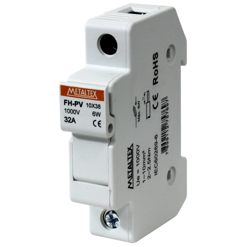 [FH-PV1] Portafusible metaltex fotovoltáico 1 polo 10x38mm 32A 1000V
