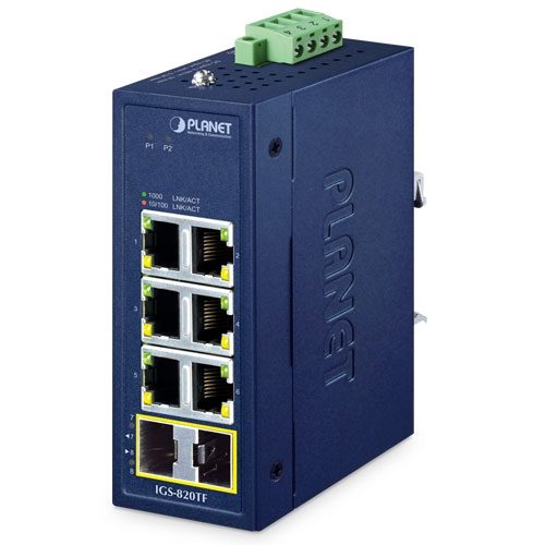 [IGS-820TF] Switch industrial compacto 6-Port 10/100/1000T + 2-Port 100/1000X SFP