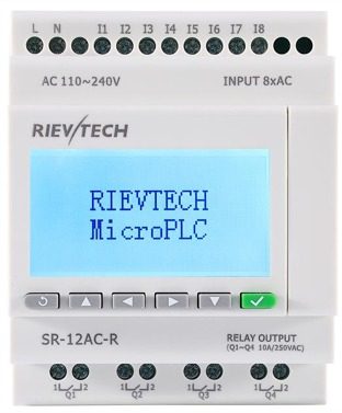 [SR-12AC-R] PLC Compacto SR-12AC-R, 8 Entradas Digitales 110-240VAC, 4 Salidas Relé, Rievtech