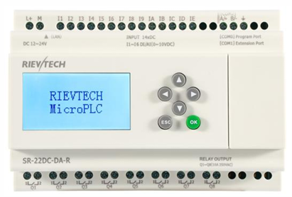 [SR-22DC-DA-R] PLC SR-22DC-DA-R, 14 entradas (6 análogas 0-10V), 8 salidas relé, alimentación DC12-24V/AC24V, Rievtech