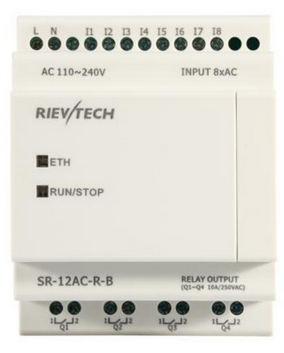 [SR-12AC-R-B] PLC SR-12AC-R-B, 8 entradas digitales 110-240VAC, 4 salidas relé, sin LCD, Rievtech