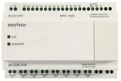 [SR-22AC-R-B] PLC SR-22AC-R-B, 14 entradas digitales 110-240VAC, 8 salidas relé, sin LCD, Rievtech