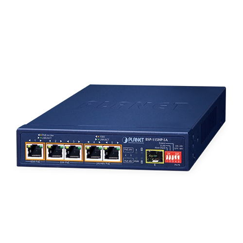[BSP-115HP-5A] Conmutador PoE solar híbrido BSP-115HP-5A de 5 puertos con 1 puerto 1000X SFP