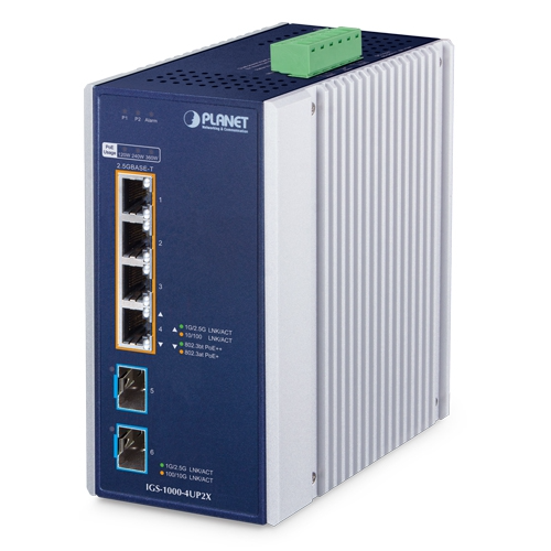 [IGS-1000-4UP2X] Conmutador Ethernet industrial IGS-1000-4UP2X de 4 puertos 10/100/1000/2500T 802.3bt PoE y 2 puertos 10G SFP+