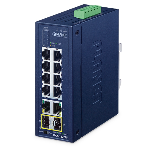 [IFGS-1222TF] Conmutador Ethernet de anillo SFP industrial IFGS-1222TF de 8 puertos 10/100TX + 2 puertos 10/100/1000T + 2 puertos 1000X