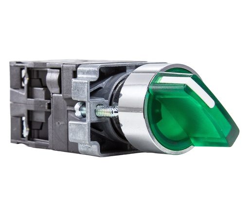 [M20ICR4-G7-2A] Selector iluminado, 3 posiciones fijas, 2 contactos NA, 24 VCA/VCC, color verde