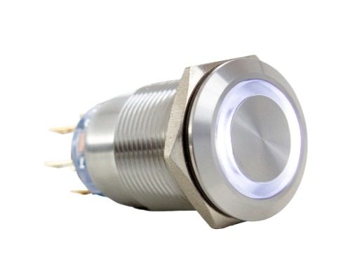 [AV19IR-7W] Botón metálico antivandalismo iluminado, Ø19mm, alternado, blanco, 24VCA/CC